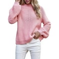 thumbnail image 3 of Womens Turtle-Neck Oversized Sweaters Casual Long Sleeve Pullover Loose Chunky Knit Jumper Pink L, 3 of 10