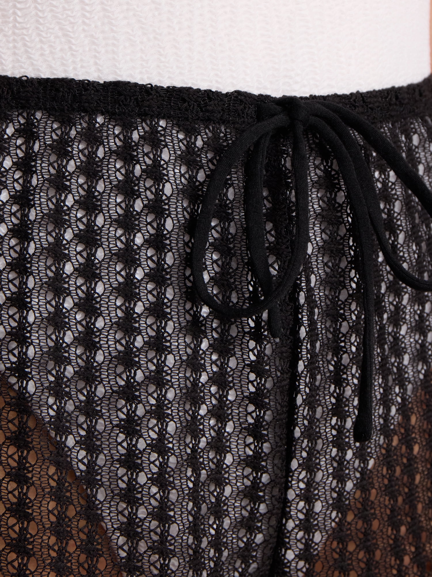 No Boundaries Crochet Drawstring Shorts Swim Coverup, Women’s