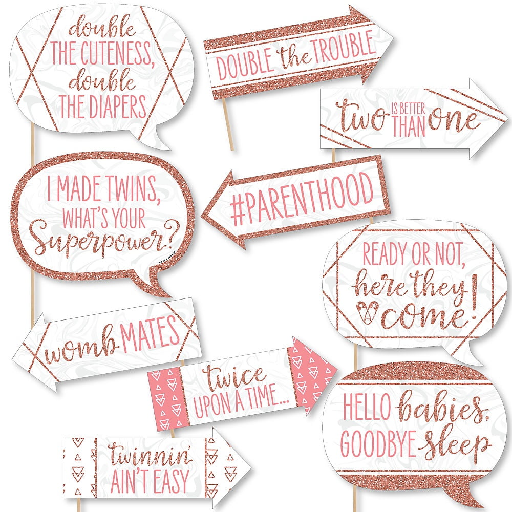 Funny It’s Twin Girls - Pink and Rose Gold Twins Baby Shower Photo Booth Props Kit - 10 Piece