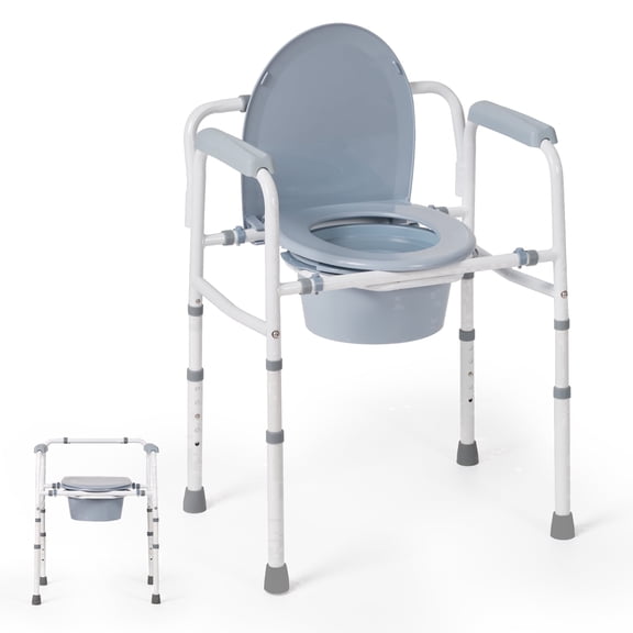 Naipo 3-in-1 Medical Bedside Commode for Seniors, Portable Toilet Raised Seat, Commode Potty Chair with 7.5 QT Bucket, Steel Frame 300 lbs Capacity
