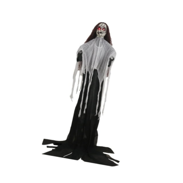 Decoración de Halloween de esqueleto fantasma, adorno de terror aterrador con ojos iluminados Negro