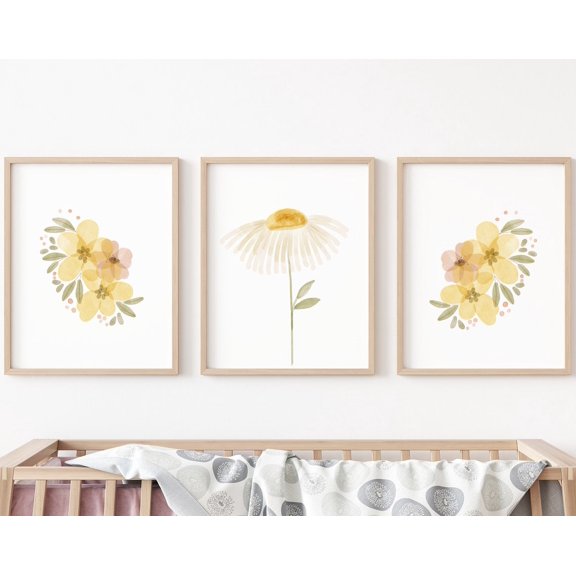 Luvia Daisies Art Set Of 3, Floral Nursery Art, Daisy Flower Poster, Daisy Flowers Printwork For Walls, Baby Girl Decor, Modern Wall Decor Set 3 Prints 8x12 UNFRAMED