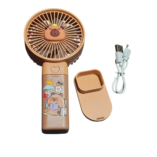Mini ventilador personal, con 3 velocidades, diseño capibara, recargable