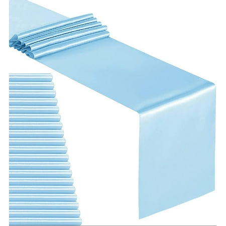 

Pack of 20 Satin Table Runner 12 x 108 Inches Long Blue Table Runners for Wedding Birthday Parties Banquets Decorations（Blue 20 Pack）