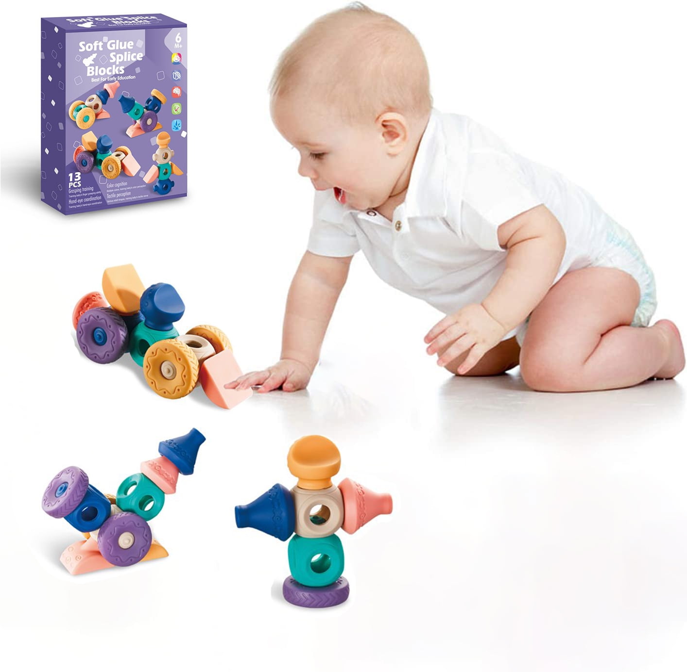 13Pcs Toys for Toddlers 1 2 3 4 Years, Soft Building Blocks for Toddler Boys Girls Christmas Gifts