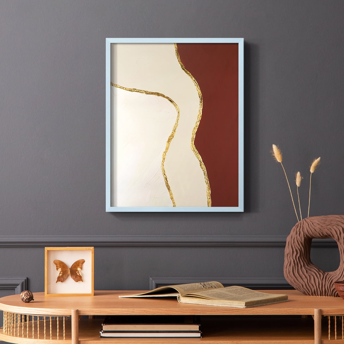 Allspice II Framed Print in Blue Solid Wood Framed Print No Nail Hanging