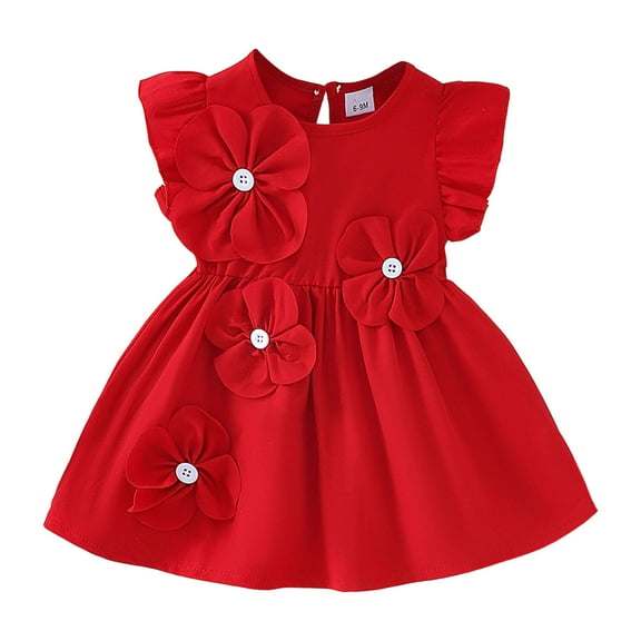 Tisuna Girls Dress Infant Cartoon Print Sleeveless Crew Neck Dresses Casual Soft Summer Girls Daily Wear Red Size 12-18 Months