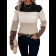 thumbnail image 1 of Suéteres de Bloque de Color para Mujer, Blusas de Larga con Cuello Alto, Suéter de Punto Holgado. Caqui XL, 1 of 7
