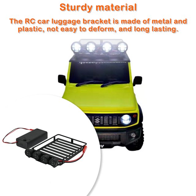 Roof Luggage Rack Remote Control Car Carrier Bracket Simulation Vehicle Spare Parts Repairing Supplies Replacement for Jimny with Light