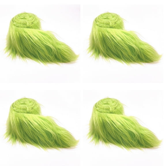 ERDOUY 4pcs Christmas Faux Fur Ribbon Trim Fabric Roll for Christmas Tree Decor or Wreath Bows Craft 59*1.96inch(Yellow Green)