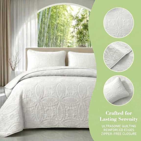 2/3 Piece Solid Color Coin Pattern Bedspread Set, Exquisite Quilted Stitching, Lightweight Breathable All Season Home Bedding, Multiple Colors Available(White,Twin)