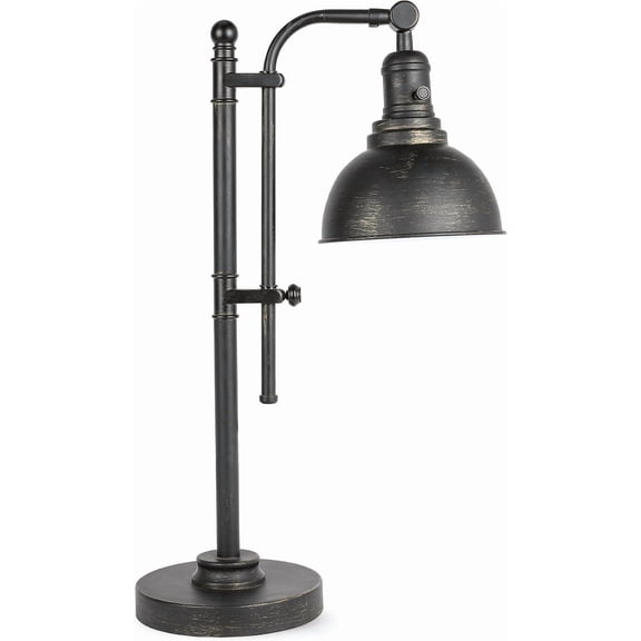 Rustic Industrial Desk Lamp in Bronze Finish, Adjustable Task Light for Reading and Office, Vintage Style Work Lamp.
