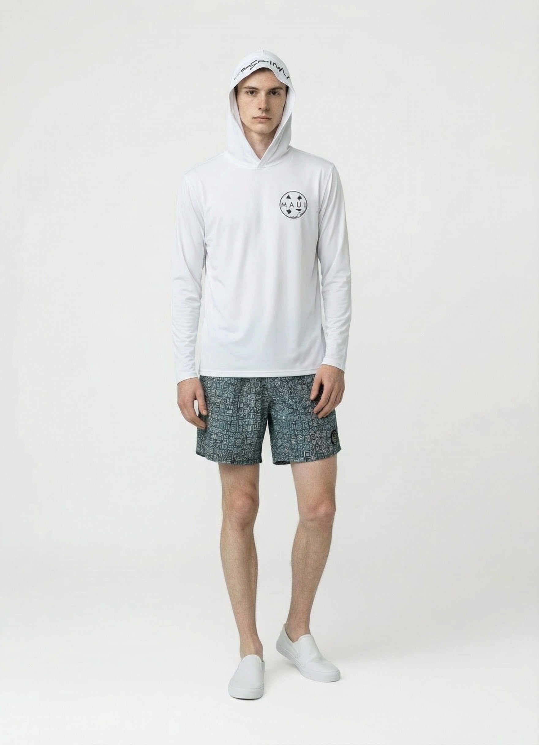 Maui and Sons Classic Cookie White Hooded Long Sleeve Sun Shirt for Men Made With 50+ UPF Protection Moisture Wicking Fabric Designed for Everyday Comfort