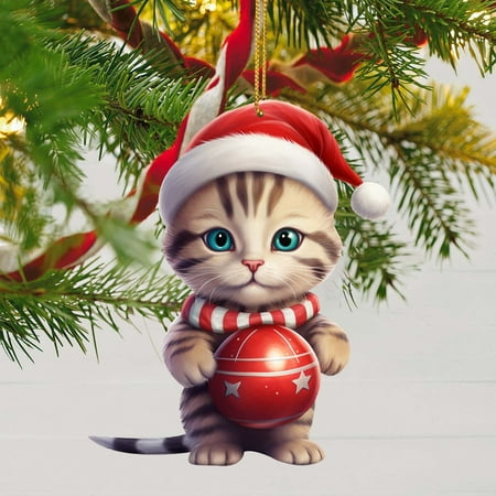 

TWCTUWEN Cute Cat With Santa Hat Pendant Christmas Tree Pendant Car Pendant Bag Pendant 2d Acrylic Flat Christmas Tree Pendant Chandelier Chain Rose