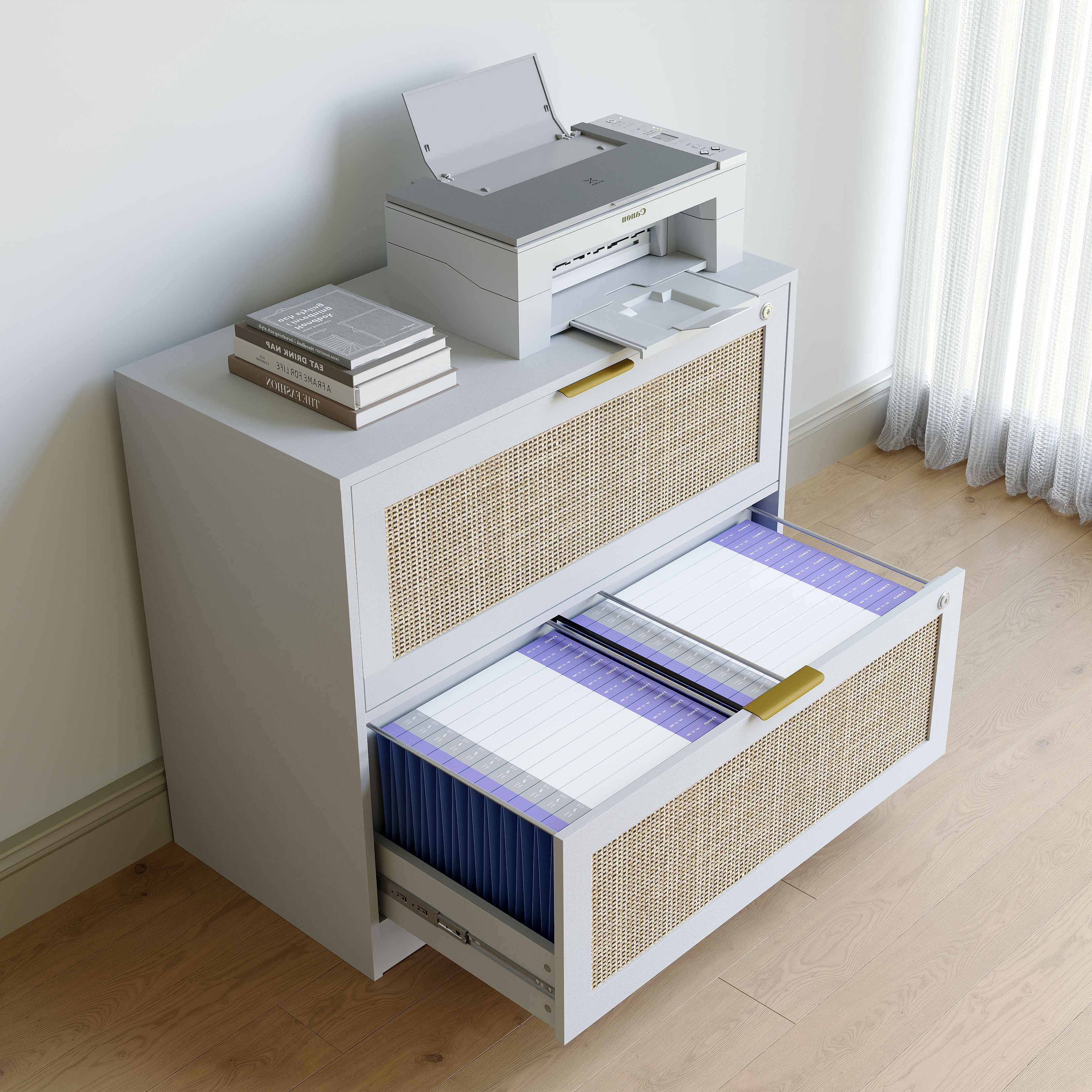 Coewske 2PCS 2-Drawer File Cabinet Lateral Filing Cabinet Printer Stand w/ Lock Home Office White