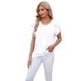 thumbnail image 3 of Women Summer V Neck Ruffle Short Sleeve Blouse Dot Flowy Shirt Tunic Top White L, 3 of 10