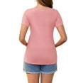 thumbnail image 3 of INSPIRE CHIC Women's Maternity Top Short Sleeve Crewneck Wrinkle Design Blouse Waist Tiered Maternity T-Shirt Pink Large, 3 of 6