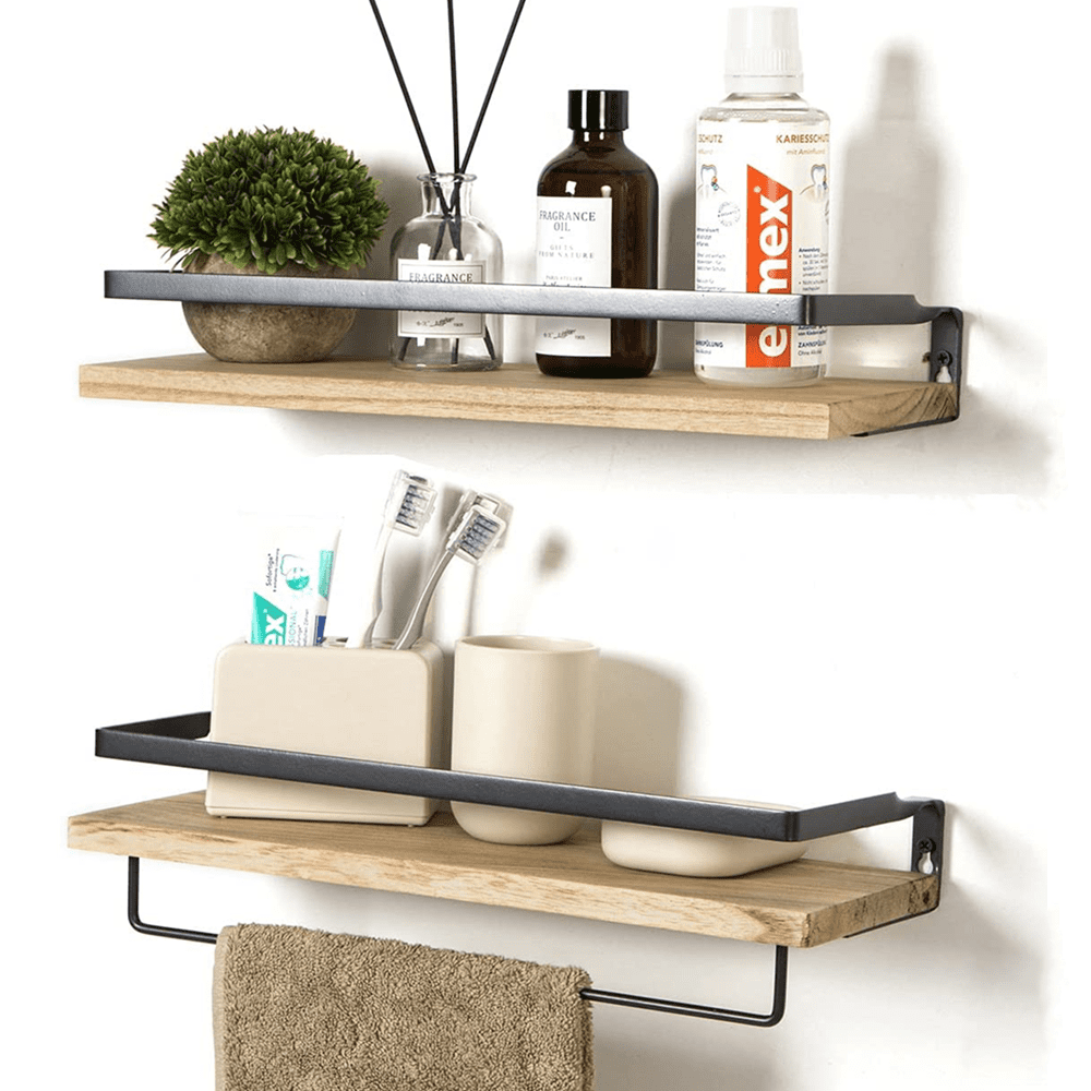 Details about   Set of 2 Wall Mounted Metal Wood Storage Basket Shelf Home Office Kitchen Decor 
