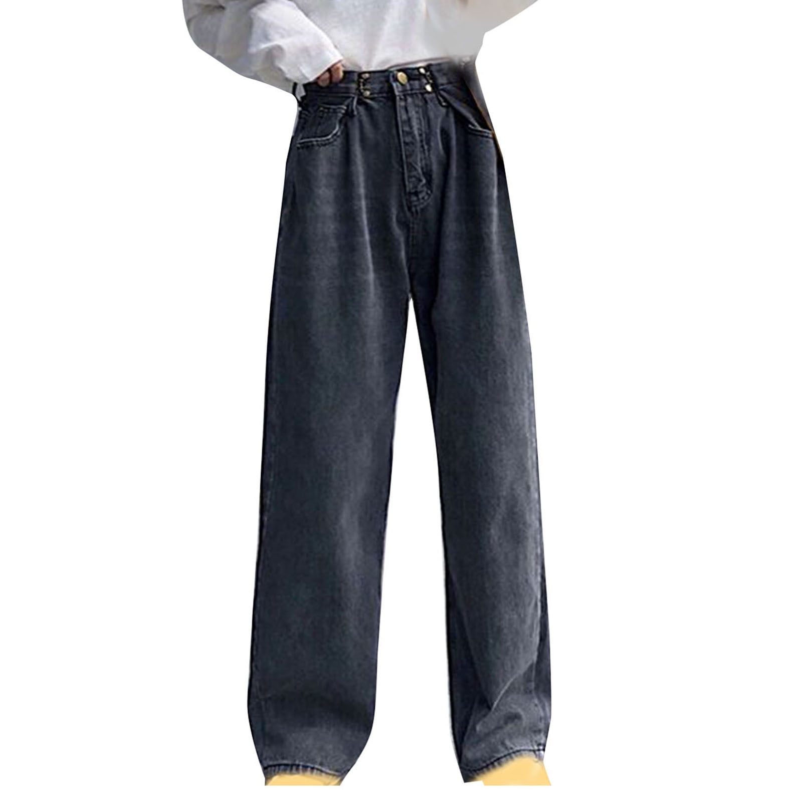 Cicy Bell Jeans Gamba Larga Vita Alta Donna - Elasticizzati E Morbidi Con Tasche - Denim Comodo Baggy Loose