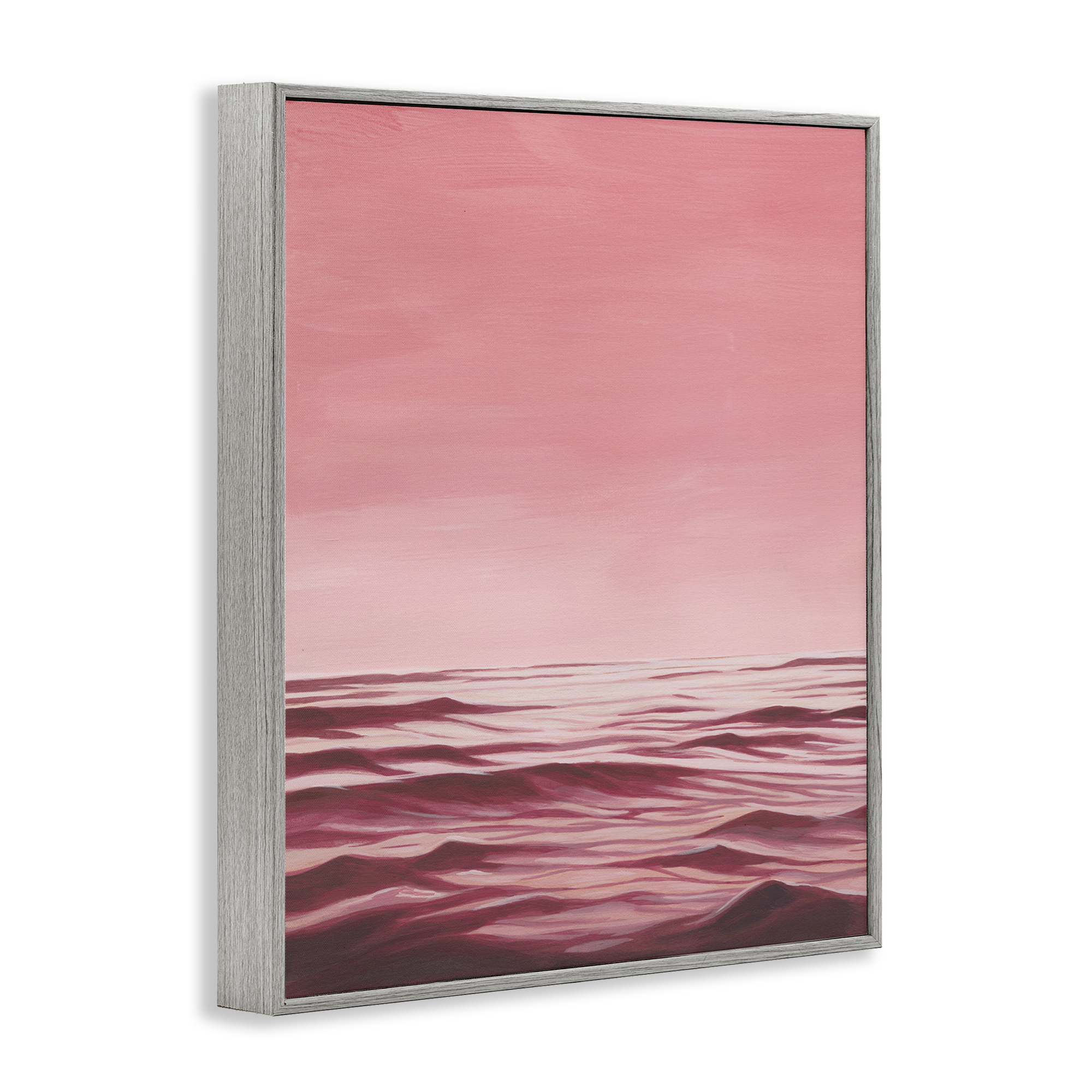 Stupell Industries Pink Ocean Ripples Coastal Painting Gray Framed Art Print Wall Art, 11 x 14