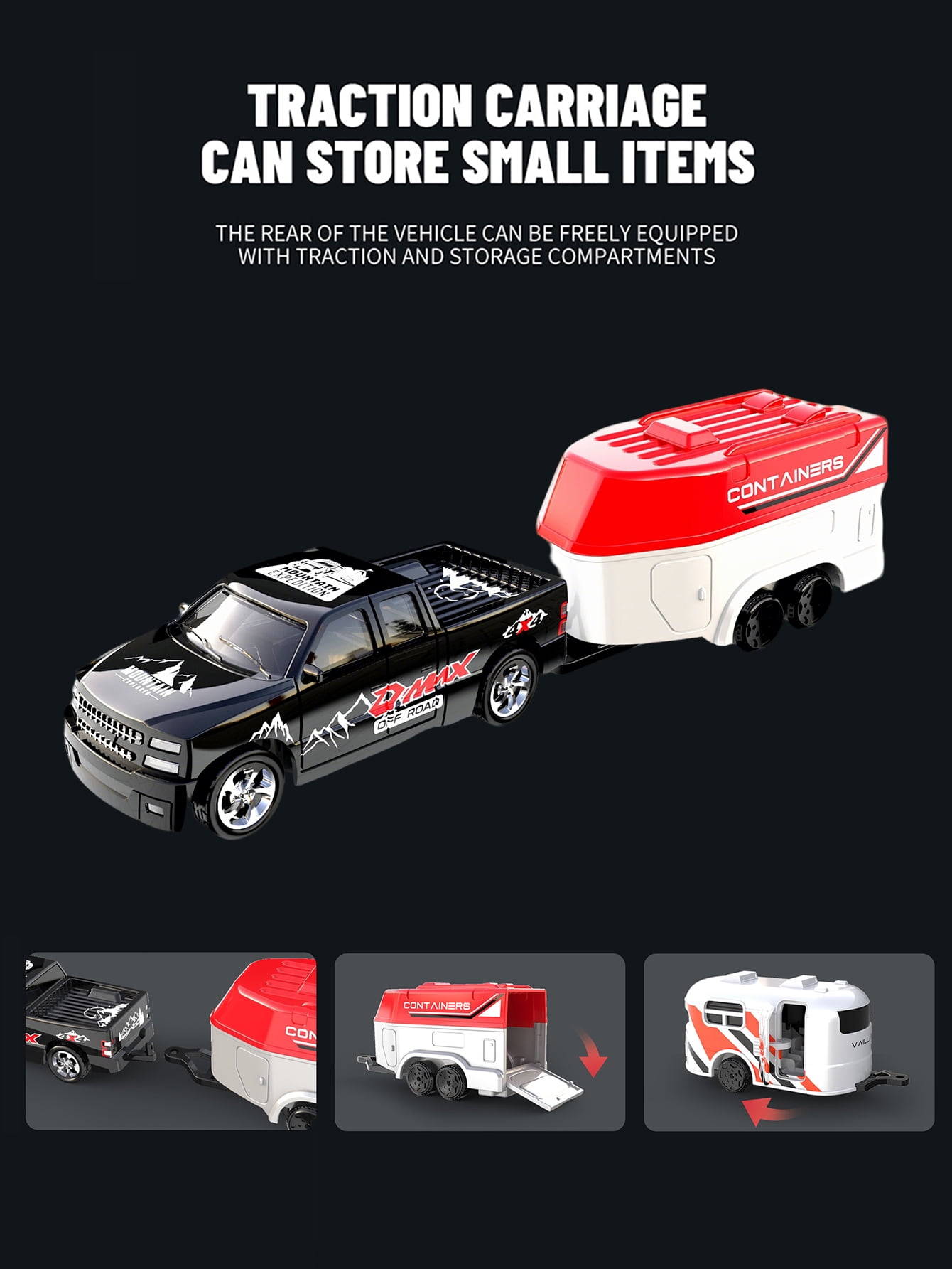 1: 64 mini remote control car with trailer, multi-channel control, alloy anti drop, can be towed for storage