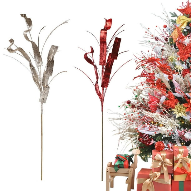 Guirnalda de árbol de Navidad de plástico dorado y rojo - Decoración impermeable de lentejuelas de 75 pulgadas para decoración navideña tanto exterior como interior