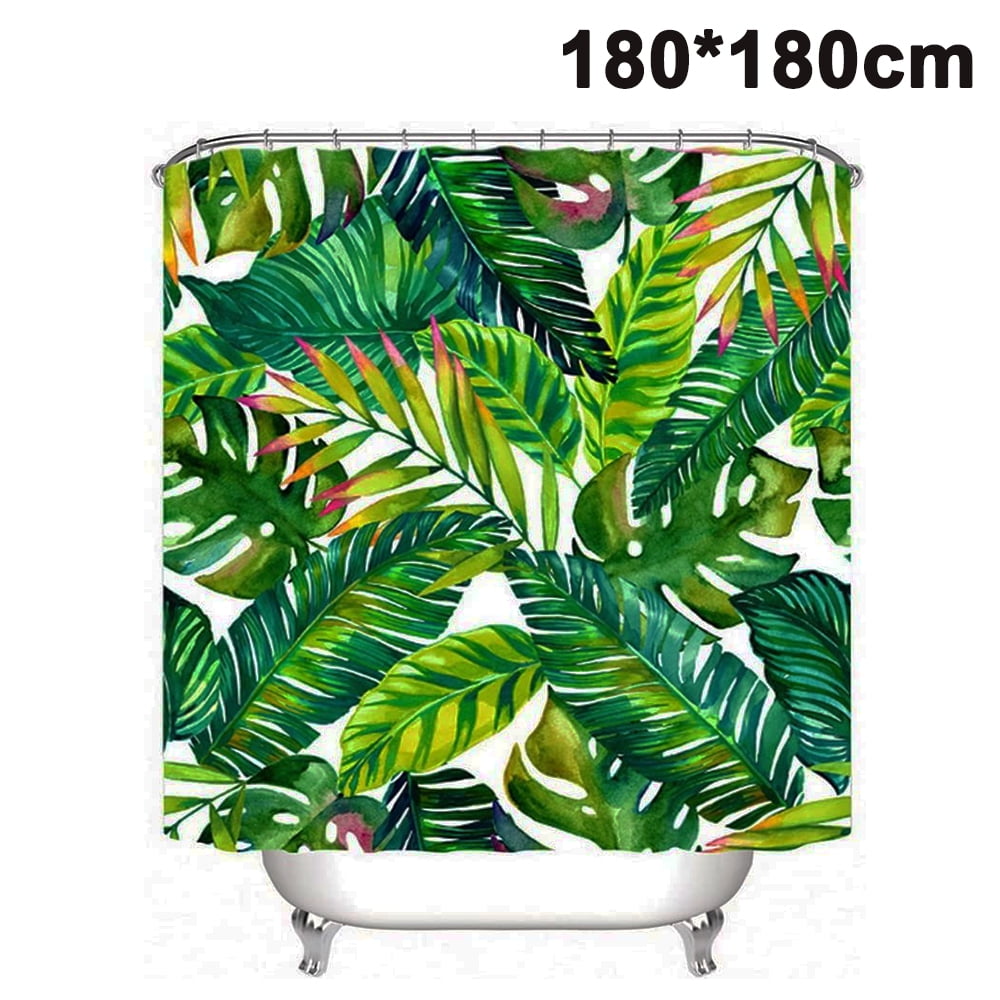 Tropical Green Plants Fabric Shower Curtain Set 180CM Summer Bathroom Curtains 