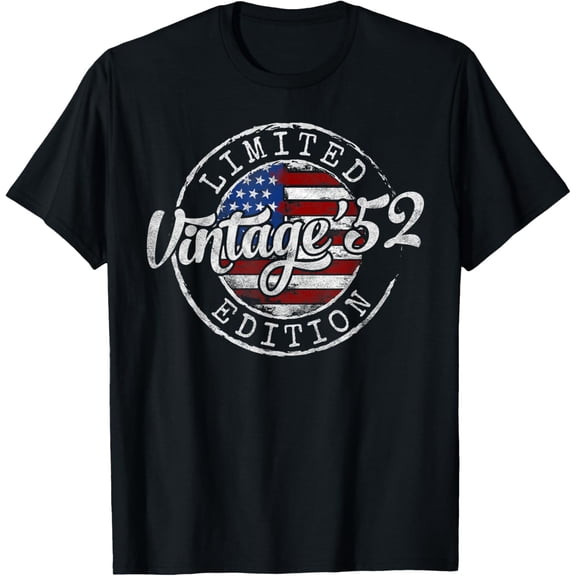 Vintage 1952 Flag Stamp 72nd Birthday Gifts 72 Year Old T-Shirt men and women can wear, black, white, gifts