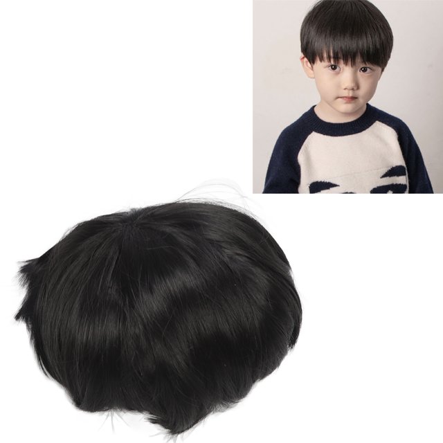 Peluca Flequillo Negro Completo Hombres Reemplazo de Cabello Resistencia al Calor Recto Corto para Niños para Halloween ANGGREK Otros