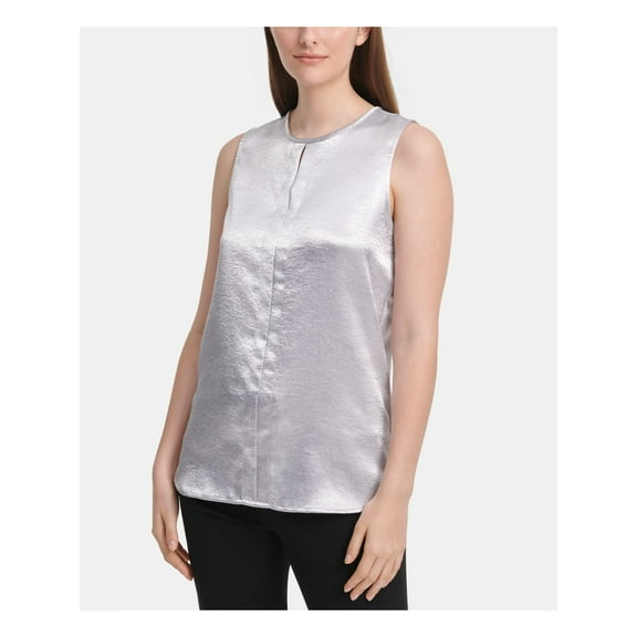DKNY Womens Silver Sleeveless V Neck Hi-Lo Top Size: XL