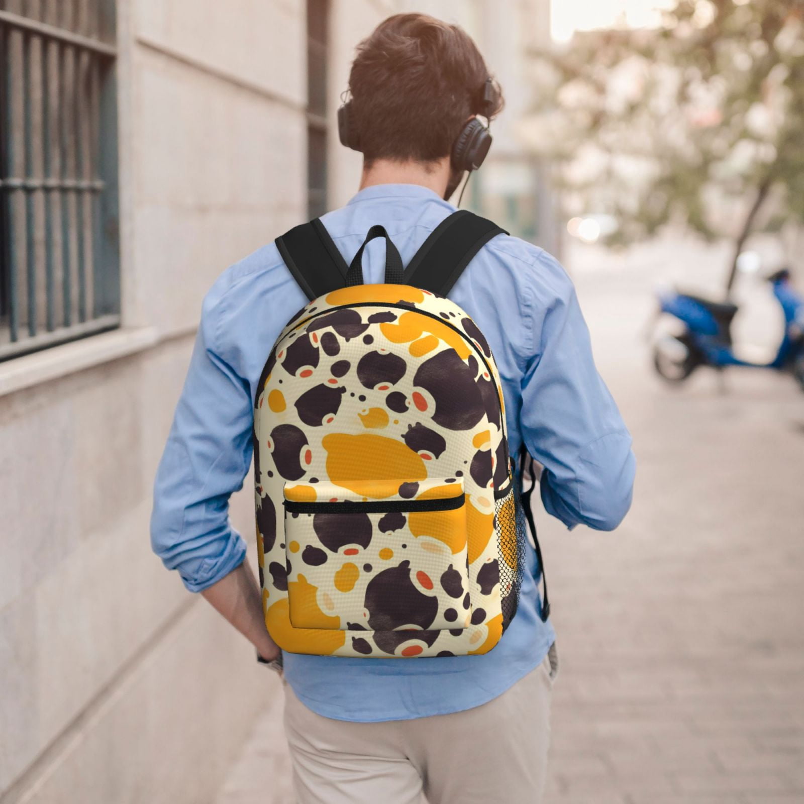 17in Backpack With Pocket Adjustable Shoulder Strap Large Capacity Zipper Opening And Closing Double Pull Head Zipper For Work Travel Sports Milk Cow Print Style Sienna_3