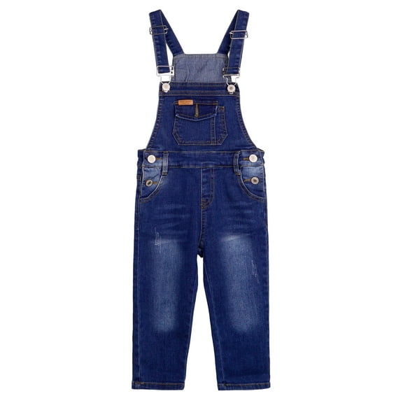 KIDSCOOL SPACE Baby Boys Slim Fit Jeans,Toddler Ripped Bib Pocket Fashion Denim Overalls,Deep Blue,2-3 Years