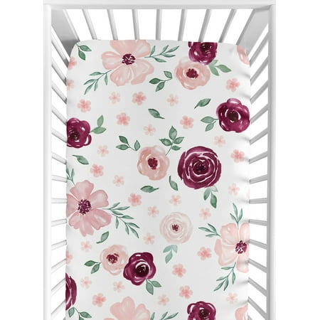 UPC: 0846480085867 | Watercolor Floral Burgundy Wine and Pink Fitted Crib Sheet by Sweet Jojo Designs