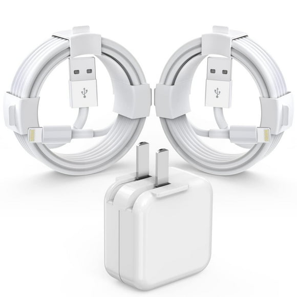 IOSYS Cargador para iPad/iPhone, Bloque de carga rápida con 2 cables USB a Lightning de 6.6 pies, 12
