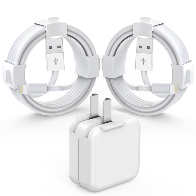 IOSYS Cargador para iPad/iPhone, Bloque de carga rápida con 2 cables USB a Lightning de 6.6 pies, 12