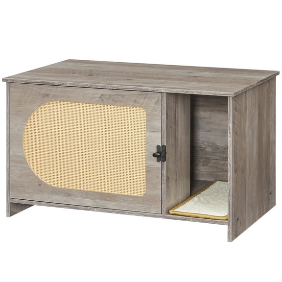 HOOBRO Stylish Litter Box Cat Litter House Elegant Cat Toilet Hidden Litter Box Furniture With Removable Door Practical Cat Scratch Mat Decorative Coffee Table End Table  Greige and Yellow GY18MW01