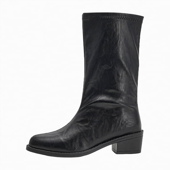 UngA Women's Mid Calf Boots Slouchy Boots Wide Calf Combat Platform Boots Chunky Heel Punk Goth Riding Boots for Women Black,Size 7