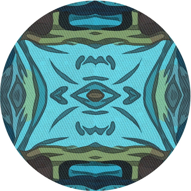 Ahgly Company Tapis Rond Lavable en Machine Intérieur Transitionnel Turquoise Bleu Vif, 5 Pieds Rond