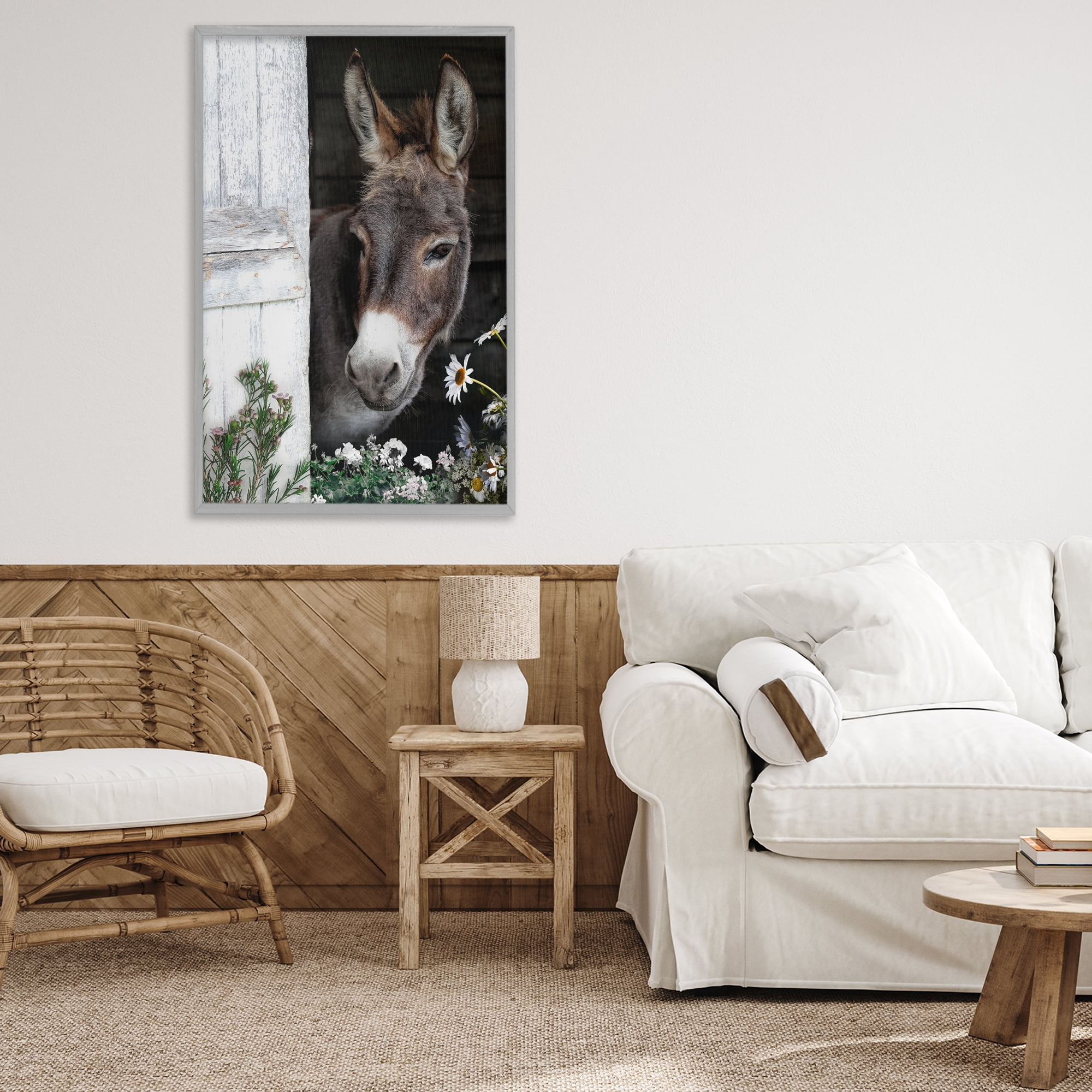 Stupell Industries Gentle Donkey Peering from Barn Gray Framed Giclee Art, design by CAD Designs
