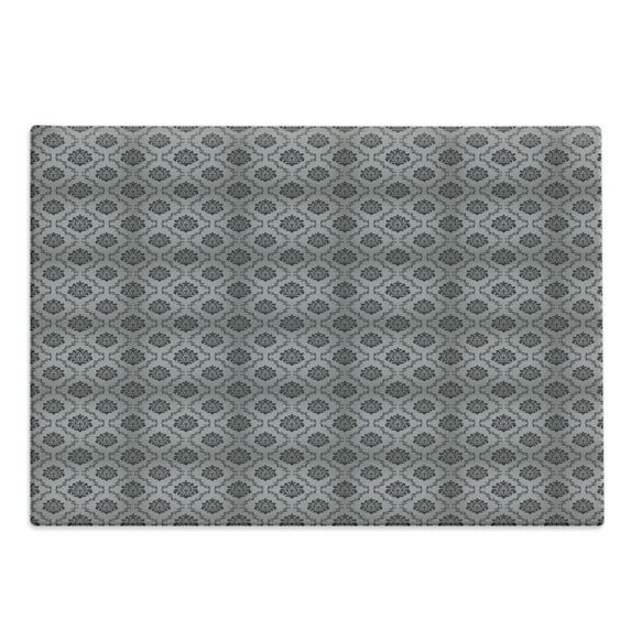 Damask Grey Cutting Board, Continuous Floral Victorian Pattern Grid on Stripes, Decorative Tempered Glass Cutting and Serving Board, in 3 Sizes, by Ambesonne