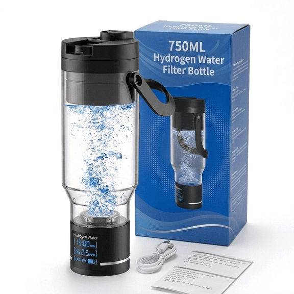 TRUE MARQET H2FILTER Hydrogen Rich   Alkaline Water Bottle W Filter Straw | 3-in-1 Hydrogen Water Generator, Alkaline Water Creator, and Filter W Straw | Up to 3007 PPB H2 |750 mL
