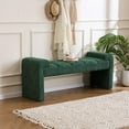 thumbnail image 4 of Boucle End of Bed Bench Upholstered Modern Bedroom Bench Channel Tufted Window Bench Comfy Long Ottoman for Living Room/Hallway/Indoor (Green, Curved Arm), 4 of 14
