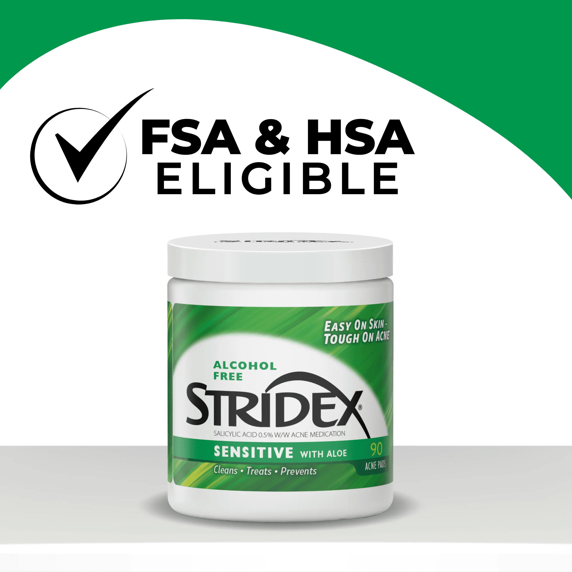 Stridex Medicated Acne Pads for Sensitive Skin, Alcohol-Free, 90 Count