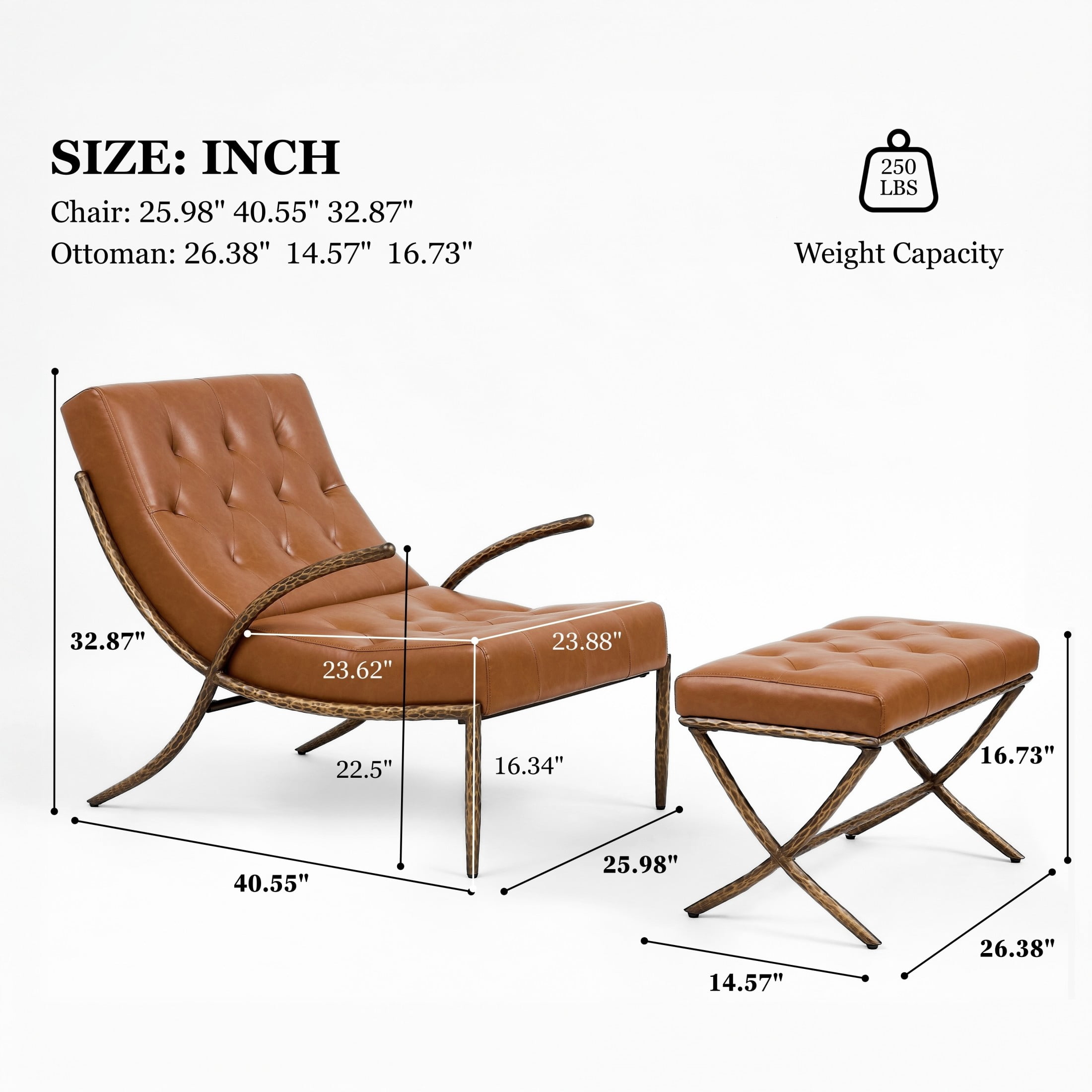 Christopher Knight Home Modern Lounge Chair with Ottoman, Leather Upholstery, Curved Metal Frame, Brown
