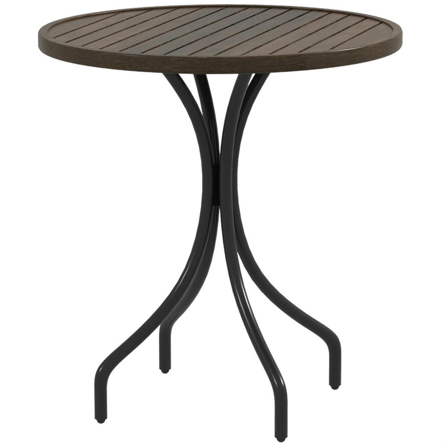 Demi Bonn 26" Round Outdoor Side Table, Steel Frame Slat Top, Garden Backyard for Outdoor Dining, Brown