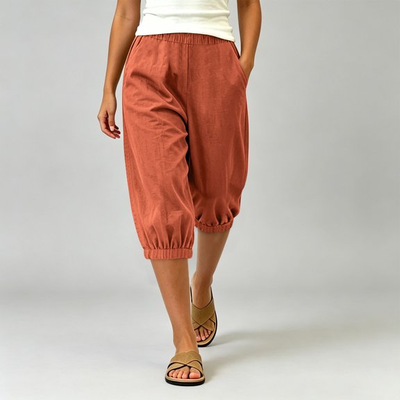 Karymi Women's Shorts Capri Jogger Pants, Elastic High Waist Baggy Cropped Harem Pants, Boho Casual Trousers With Side Pockets