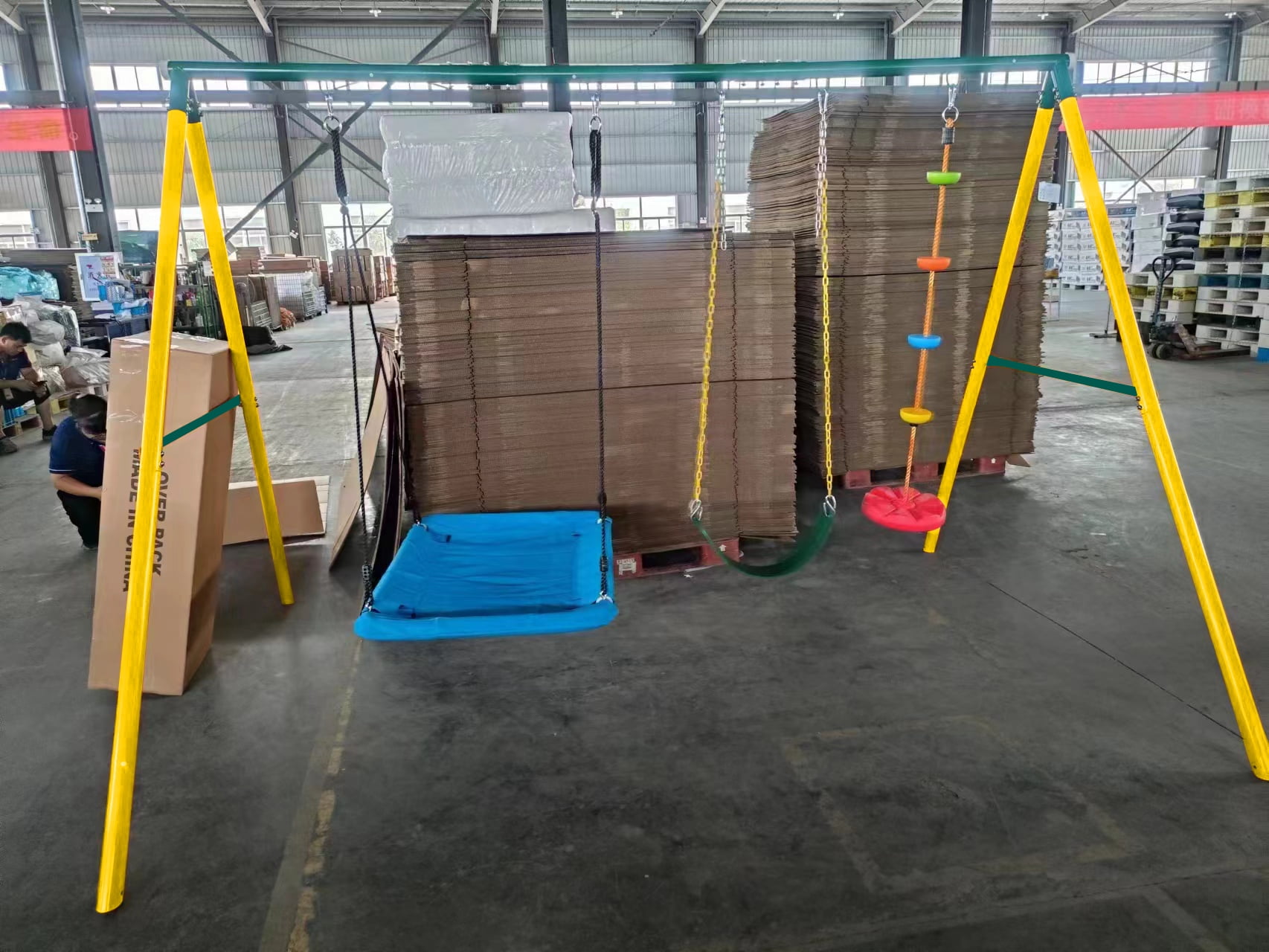 Yesurprise Swing Sets for Backyard, 3 in 1 Heavy Duty Metal Swing Sets with 2 Swings, Climbing Rope, Steel A-frame Metal Stand Sets for Kids Playground