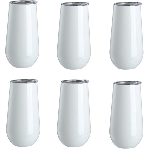 SCCFMM 6 Pack 6oz Double Insulated Sublimation Blank Stainless Steel Champagne Flute Tumbler with Lid for DIY
