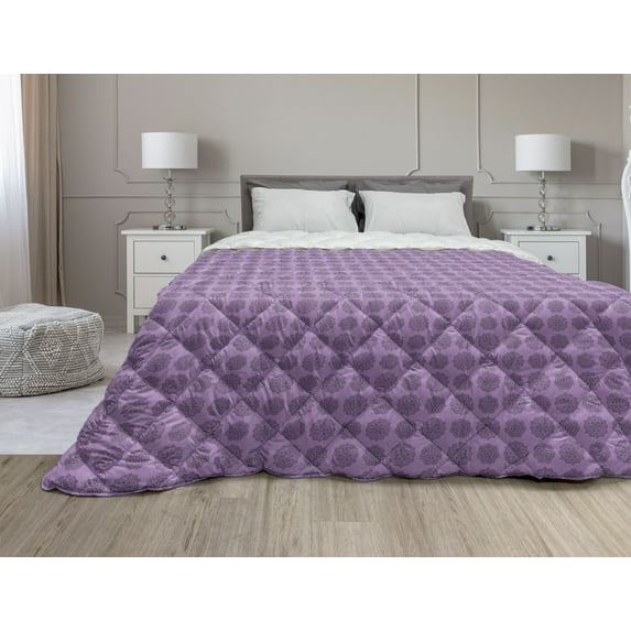 Abstract Down Alternative Comforter, Geometric Little Dots and Spots Forming Digital Round Celebration Shapes, Microfiber Quilt for All Season, 5 Sizes, Purple Grey White, by Ambesonne