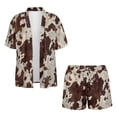 thumbnail image 4 of Xoenoiee Brown Cow Print Women 2 Piece Outfits Half Sleeve Blouse and Shorts Sweatsuit Sets Resort Wear for Beach Vacation Party, XL, 4 of 7